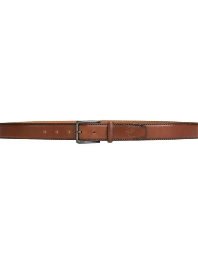 Ceinture camel avec bords ombrés et une boucle argentée rectangulaire