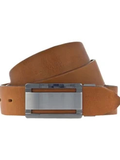 Ceinture camel unie avec une boucle métallique argentée rectangle
