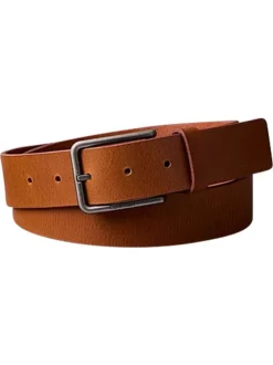 Ceinture camel unie lisse en cuir de buffle avec boucle métallique
