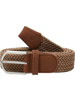 Ceinture camel unie tressée avec une boucle et un logo embossé