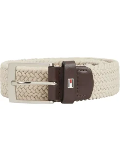 Ceinture écrue en maille tressée pourvue d'une fermeture par boucle ardillon
