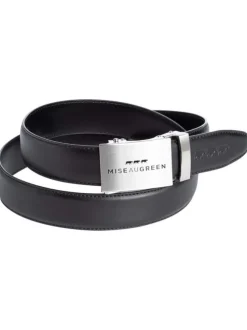 Ceinture en coton noire unie avec extrémité en pointe et logo embossé