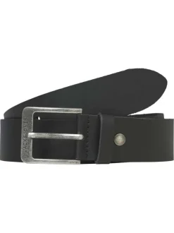 Ceinture en cuir de buffle noire unie avec une boucle à ardillon