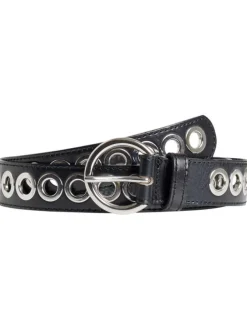 Ceinture en cuir de vache noire unie avec des œillets métalliques