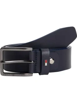 Ceinture en cuir marine avec logo de la marque et boucle à ardillon