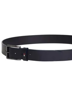 Ceinture en cuir marine avec logo de la marque et boucle à ardillon