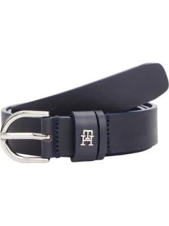 Ceinture en cuir marine unie avec fermeture à boucle à ardillon argentée