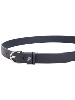 Ceinture en cuir marine unie avec fermeture à boucle à ardillon argentée