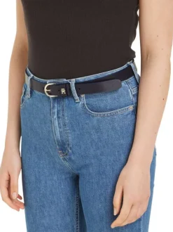 Ceinture en cuir marine unie avec une boucle en forme de demi cercle