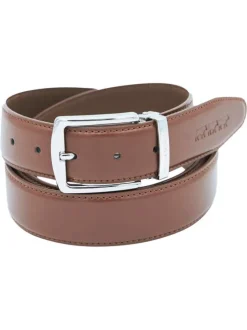 Ceinture en cuir marron uni avec un logo embossé et une boucle métallique