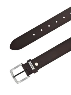 Ceinture en cuir marron unie réglable avec une boucle argentée