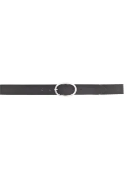 Ceinture en cuir noir avec une boucle métallique argentée ovale