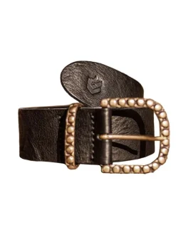 Ceinture en cuir noir à boucle à ardillon fantaisie dorée