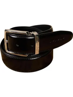 Ceinture en cuir noire satinée pourvue d'une boucle à ardillon