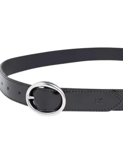 Ceinture en cuir noire unie avec effet brillant et une boucle ovale argentée