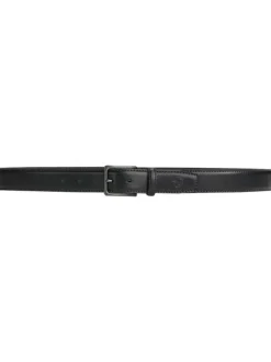 Ceinture en cuir noire unie avec logo de la marque et une boucle