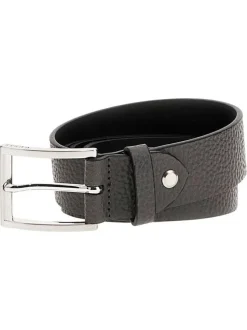 Ceinture en cuir noire unie avec nom de la marque sur la boucle rectangulaire