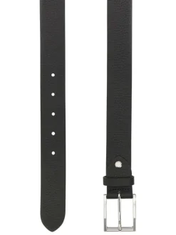 Ceinture en cuir noire unie avec nom de la marque sur la boucle rectangulaire