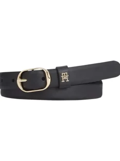 Ceinture en cuir noire unie avec une boucle ardillon ovale argentée