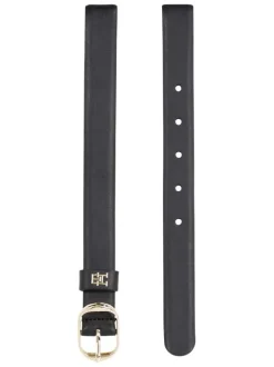 Ceinture en cuir noire unie avec une boucle ardillon ovale argentée