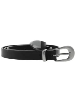 Ceinture en cuir noire unie fine à boucle métallique arrondie