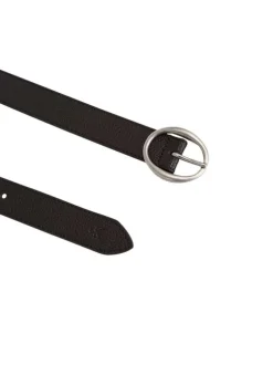 Ceinture en cuir noire unie grainée avec initiales de la marque en relief