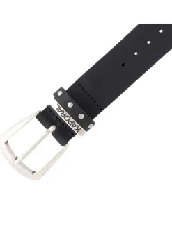 Ceinture en cuir noire unie made in France avec boucle en métal argenté