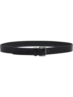 Ceinture en cuir noire unie réglable avec des minis perforations et le logo