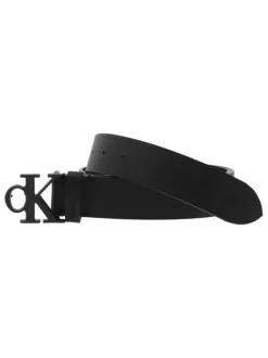 Ceinture en cuir noir uni à boucle monogramme