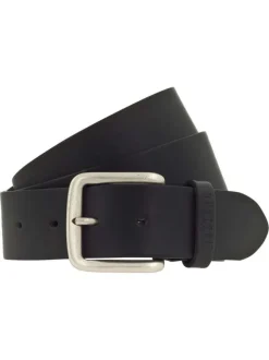 Ceinture en cuir noir unie réglable avec une boucle argentée