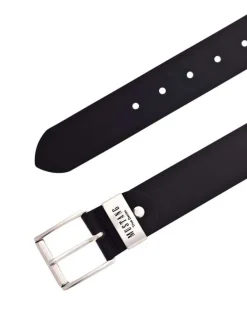 Ceinture en cuir noir unie réglable avec une boucle argentée