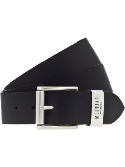 Ceinture en cuir noir unie réglable avec une boucle argentée