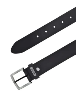 Ceinture en cuir noir unie réglable avec une boucle argentée