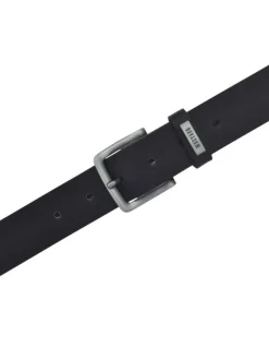 Ceinture en cuir noir unie réglable avec une boucle argentée
