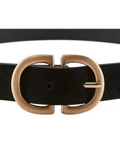 Ceinture en daim et en cuir noir avec une boucle en métal doré