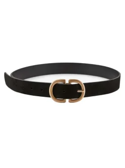 Ceinture en daim et en cuir noir avec une boucle en métal doré