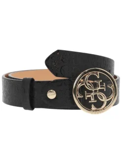 Ceinture en simili cuir noire vernis et large embossée avec une boucle dorée
