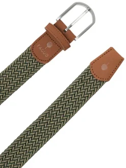 Ceinture kaki unie tressée avec une boucle et un logo embossé