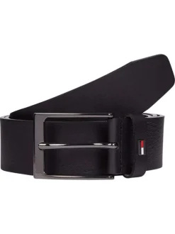 Ceinture Layton en cuir noire unie lisse avec boucle à ardillon noire