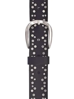 Ceinture noire cloutée avec une boucle métallique argentée arrondie