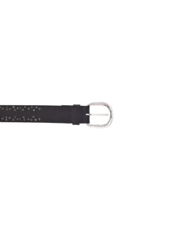 Ceinture noire cloutée avec une boucle métallique argentée arrondie