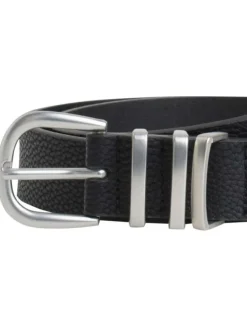 Ceinture noire effet grainé avec passants métalliques argentés