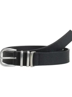 Ceinture noire effet grainé avec passants métalliques argentés