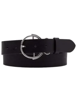 Ceinture noire en cuir avec boucle à ardillon ronde