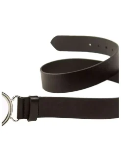 Ceinture noire en cuir avec boucle à ardillon ronde