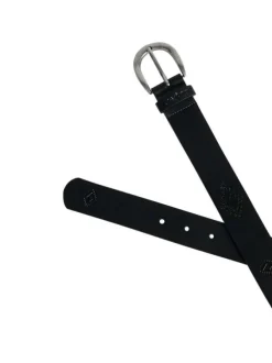 Ceinture noire en cuir de vache avec imprimé losange en relief