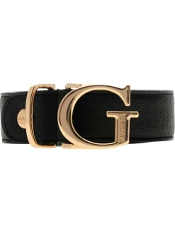 Ceinture noire en maille grainée pourvue d'une boucle à l'effigie de la marque