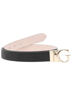 Ceinture noire logotypée réversible noir et rose avec une boucle dorée