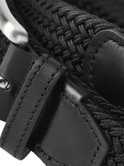 Ceinture noire texturée effet tressé avec boucle à ardillon argentée