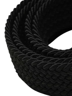 Ceinture noire texturée effet tressé avec boucle à ardillon argentée